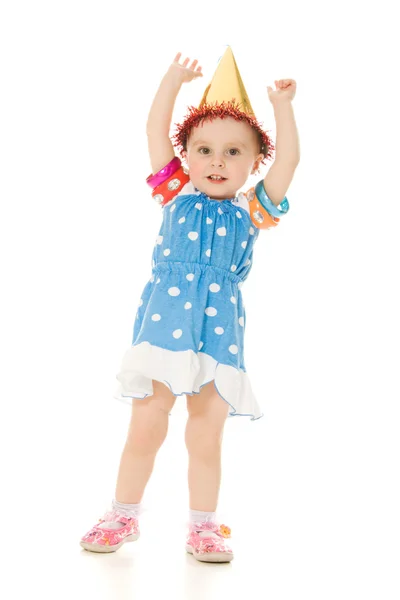 The little girl in hat is dancing — Stock Photo, Image