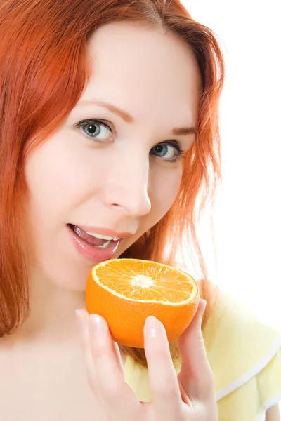 Young woman with oranges — Stock Photo, Image