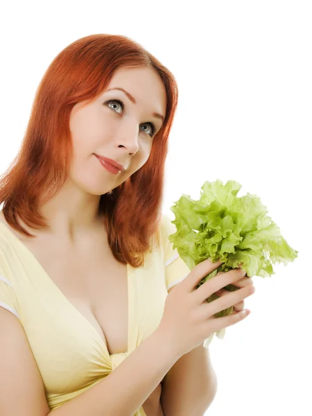 Attraktive Frau mit Salat in der Hand — Stockfoto