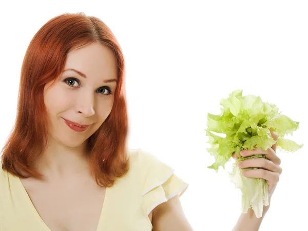Attraktive Frau mit Salat in der Hand — Stockfoto
