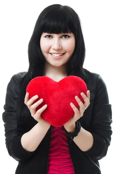 Beautiful woman with a heart — Stock Photo, Image