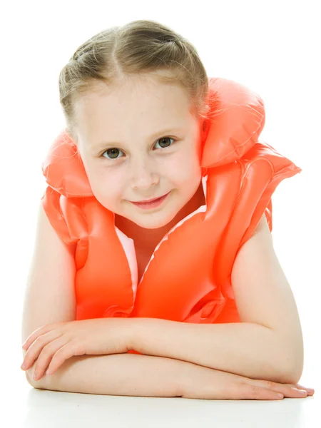 Mladá dívka s plovací vesty — Stock fotografie