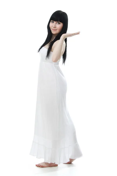 美しい女性で白いドレス — ストック写真
