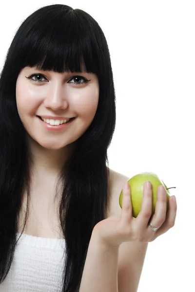 Portrait d'une belle femme tenant une pomme — Photo