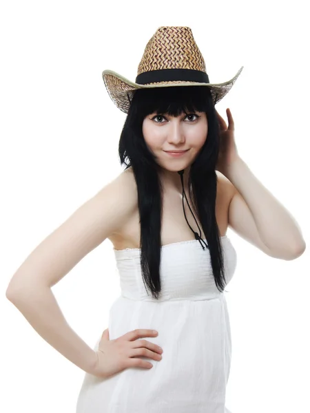 Portrét krásné ženy v je kovbojský klobouk — Stock fotografie