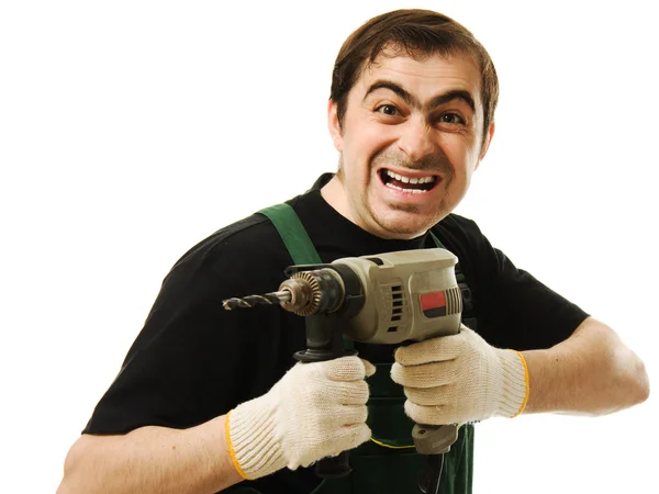 Samec zaměstnanec s elektrickým dril — Stock fotografie