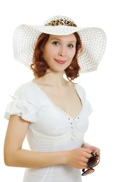 快乐美丽性感的年轻女性在白色礼服 — 图库照片