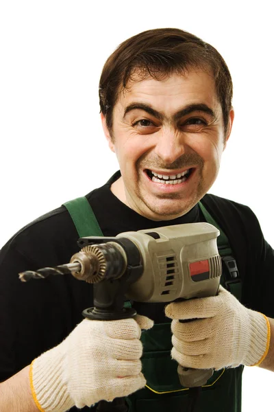 Άνδρα εργαζόμενο με ένα ηλεκτρικό dril — Φωτογραφία Αρχείου