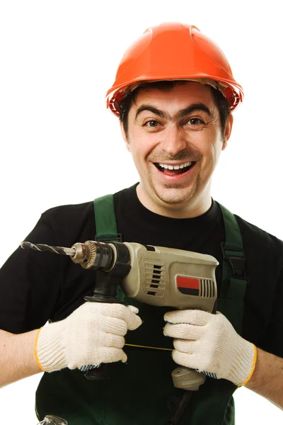 Чоловік працівник з електричним дрилем — стокове фото