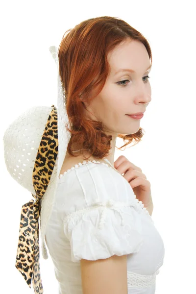 Vacker sexig ung kvinna i vit klänning — Stockfoto