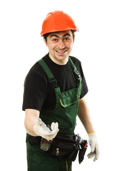 Trabalhador masculino com broca elétrica — Fotografia de Stock