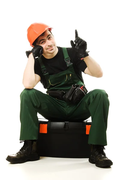 Serviço homem vestindo no capacete — Fotografia de Stock