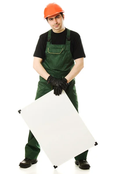 stock image Senior constructor holding the blank board