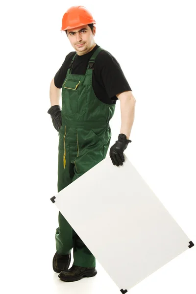 Senior constructor holding the blank board — Stock Photo, Image