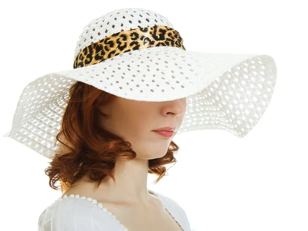 Girl in the white hat hiding his eyes Royalty Free Stock Images