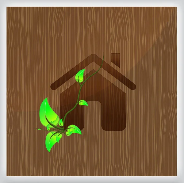 Textura de madeira com um ramo e casa —  Vetores de Stock