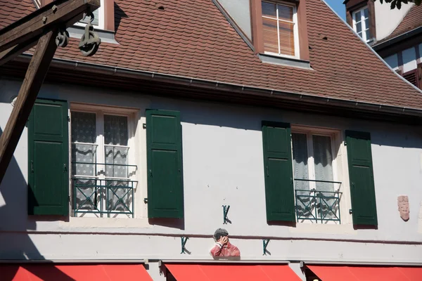 Čáp na střeše v Alsasku — Stock fotografie
