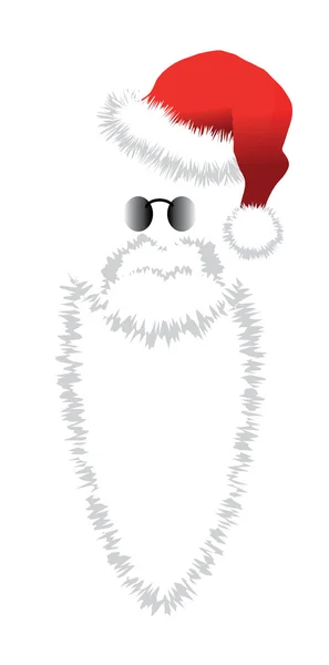 Chapéu vermelho de Papai Noel, barba e óculos . — Vetor de Stock