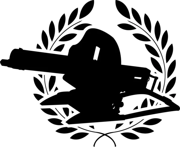 Silhouette de mitrailleuse et couronne de laurier — Image vectorielle