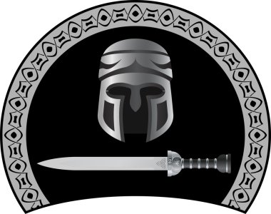 kılıç ile Ortaçağ kask