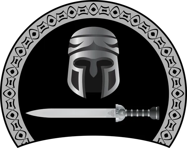 Middeleeuwse helm met zwaard — Stockvector