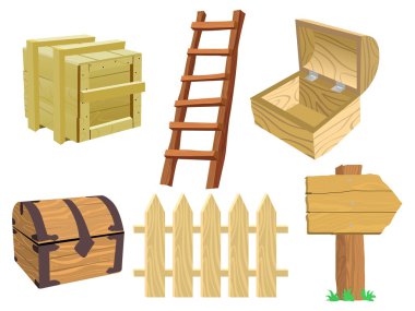 Set of wooden objects clipart