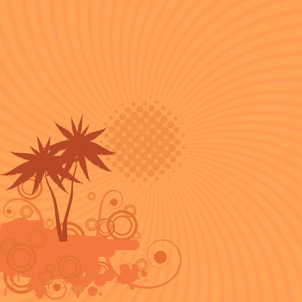 Fond vectoriel avec palmiers, soleil et tourbillons — Image vectorielle