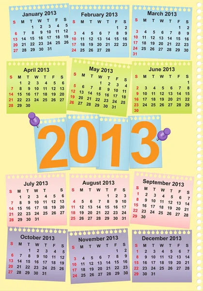 Calendário mensal bonito para 2013 —  Vetores de Stock