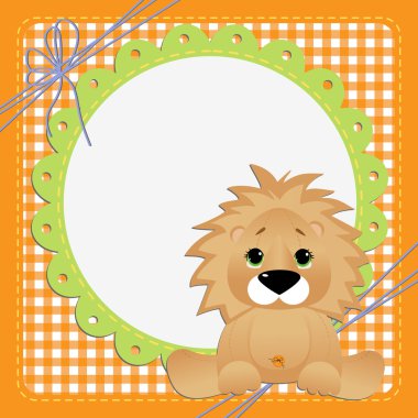 Cute template for postcard with lion clipart