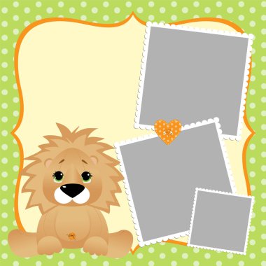 Cute template for postcard with lion clipart