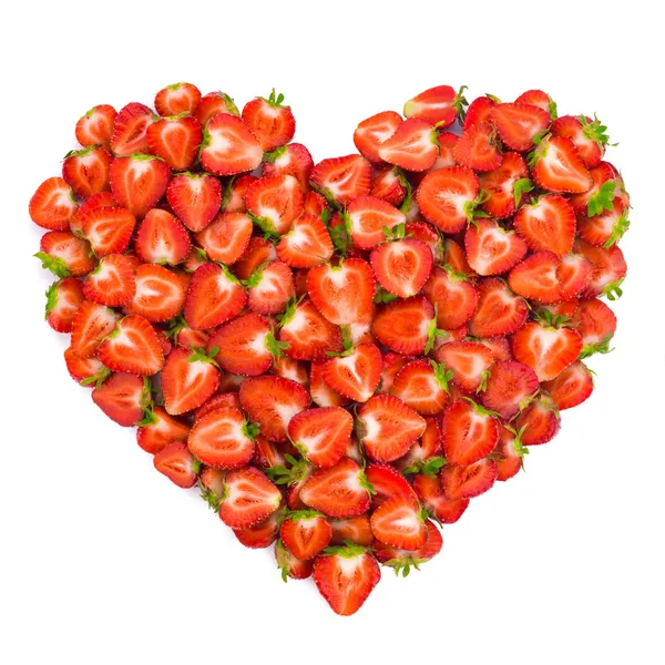 Forma do coração por morangos fatiados — Fotografia de Stock