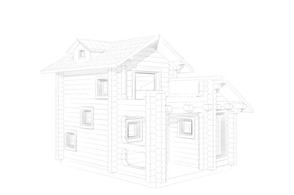 Fa fa-ház. 3D modell render. Elszigeteltség fehér fonákkal — Stock Fotó