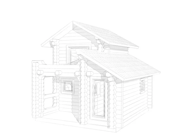 Дом из дерева. 3D модель рендеринга. Изоляция на белой спине — стоковое фото