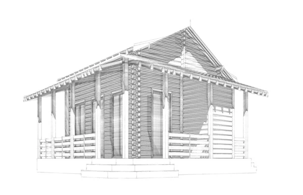 Maison en bois. rendu du modèle 3d. Isolation sur le dos blanc — Photo