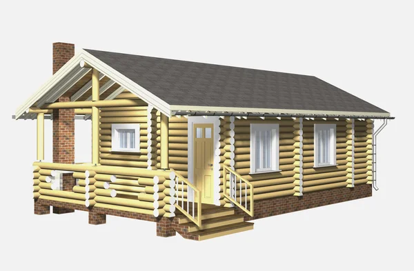 House of wooden timber. 3d model render. Isolation on white back — Zdjęcie stockowe