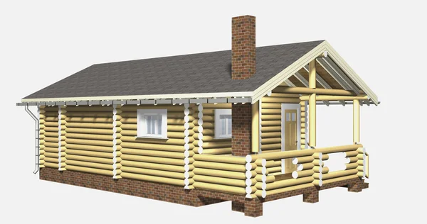木造の家。3d モデルをレンダリングします。白い背中に分離 — ストック写真