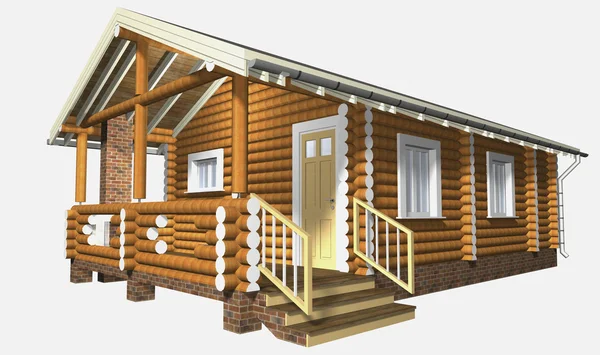 木木材的房子。3d 模型呈现。白背上隔离 — 图库照片