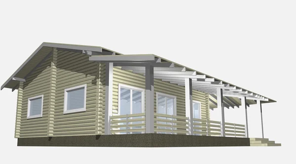 Dům dřevěná dřeva. vykreslení 3D modelu. izolace na bílé zadní — Stock fotografie