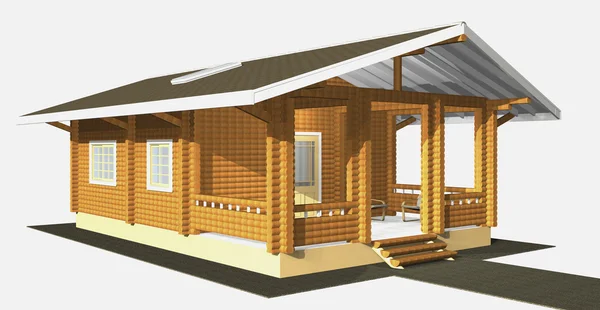 Будинок з дерев'яної деревини. 3d рендеринг моделі. Ізоляція на білому фоні — стокове фото