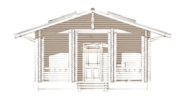 Casa de madera aserrada. Modelo 2d renderizado. Aislamiento en la espalda blanca — Foto de Stock