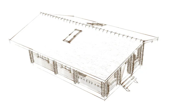 Huis van houten hout. 3D-model maken. isolatie op witte achterzijde — Stockfoto