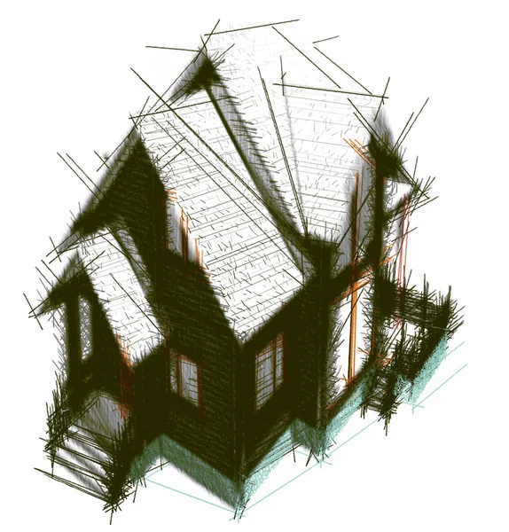 Haus aus Holz. 3D-Modell rendern. Isolation auf weißem Rücken — Stockfoto