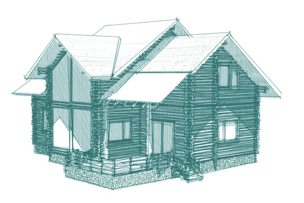 Будинок з дерев'яної деревини. 3d рендеринг моделі. Ізоляція на білому фоні — стокове фото