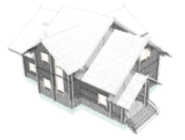 Casa in legno. Rendering modello 3d. Isolamento su schiena bianca — Foto Stock