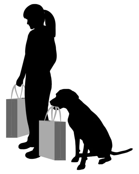 Kobieta i pies zakupy — Zdjęcie stockowe