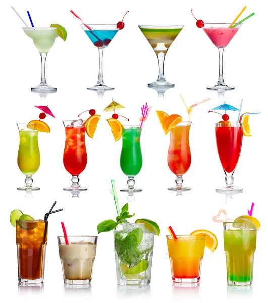 Set de cócteles de alcohol aislados en blanco Fotos de stock