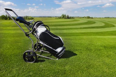 Golf balls green grass background clipart