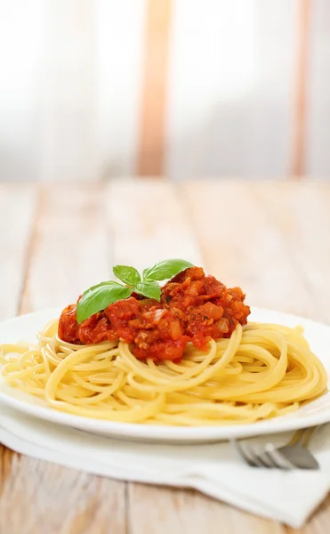 Spaghetti Bolognese on white plate — Stock Photo, Image