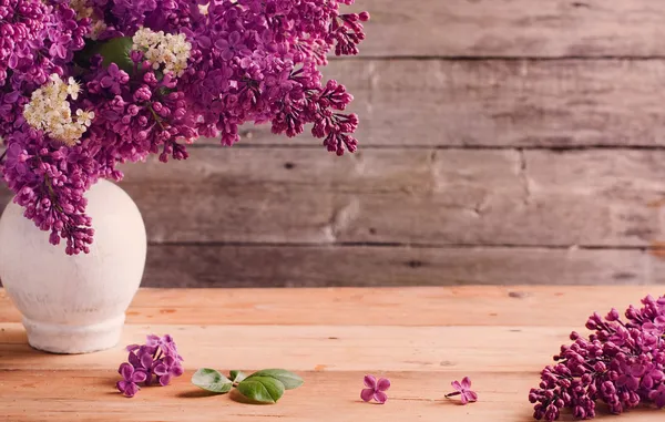 Stilleben med en blommande gren av lila — Stockfoto