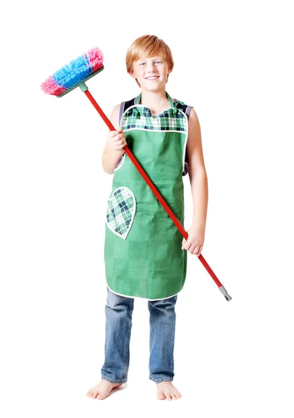 Boy with broom — Stock Photo, Image
